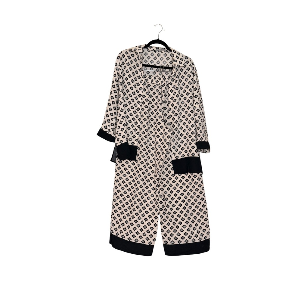 Zara Geometric Tile Print 2 Piece Set Tunic Shirt and Wide Leg Pants Cream Black